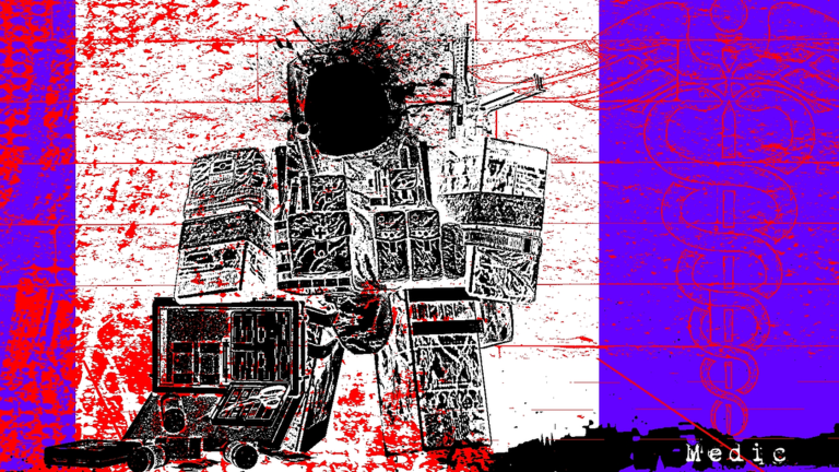 Examination Medic class art with a medical caduceus on a purple field