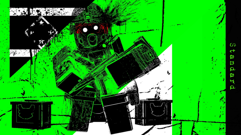Examination Standard class art with supply crates on a green background