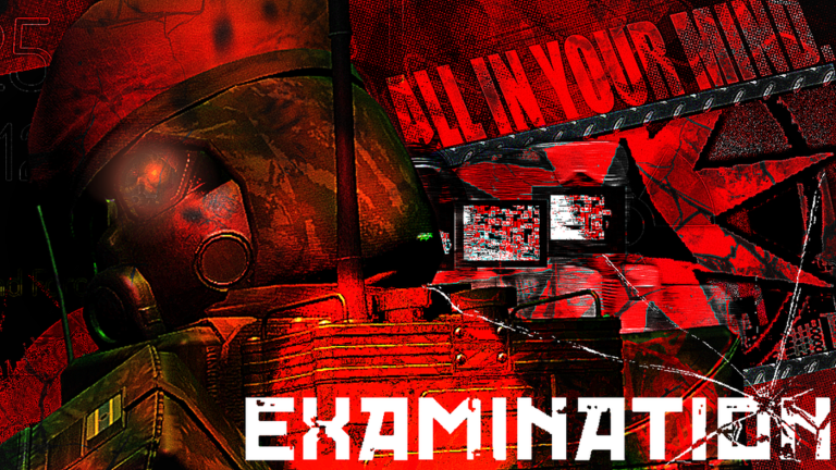 Examination Rolling Steel key art with a helmeted soldier and broken screens